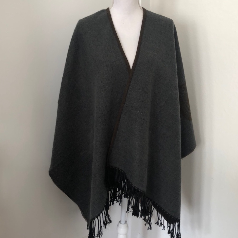 CAbi Dark Gray Wrap with Fringe